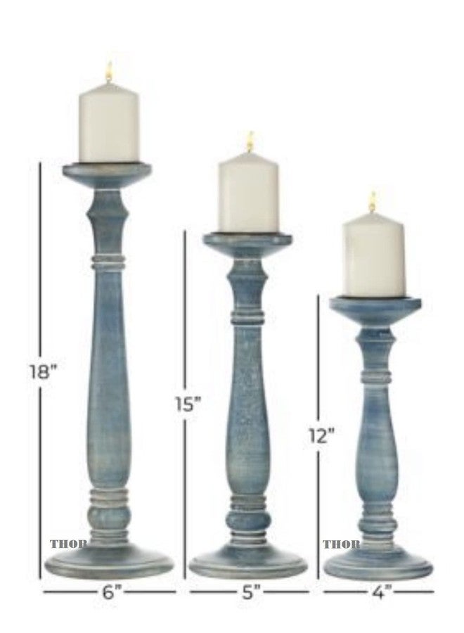 THOR INSTRUMENTS Vintage Farmhouse Candle Holder Stand Wooden, Candle Pillar Stand for Country Style, Reiki, Aromatherapy, Spa, Living Room, Sustaibalbe Wooden Home Table Décor - 12, 15, and 18 Inch - Image 5